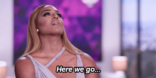 Gif of woman shrugging tiredly with the phrase "Here we go" below